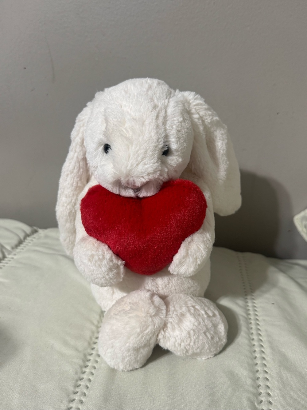 Jellycat White Bunny Plush Holding Red Heart